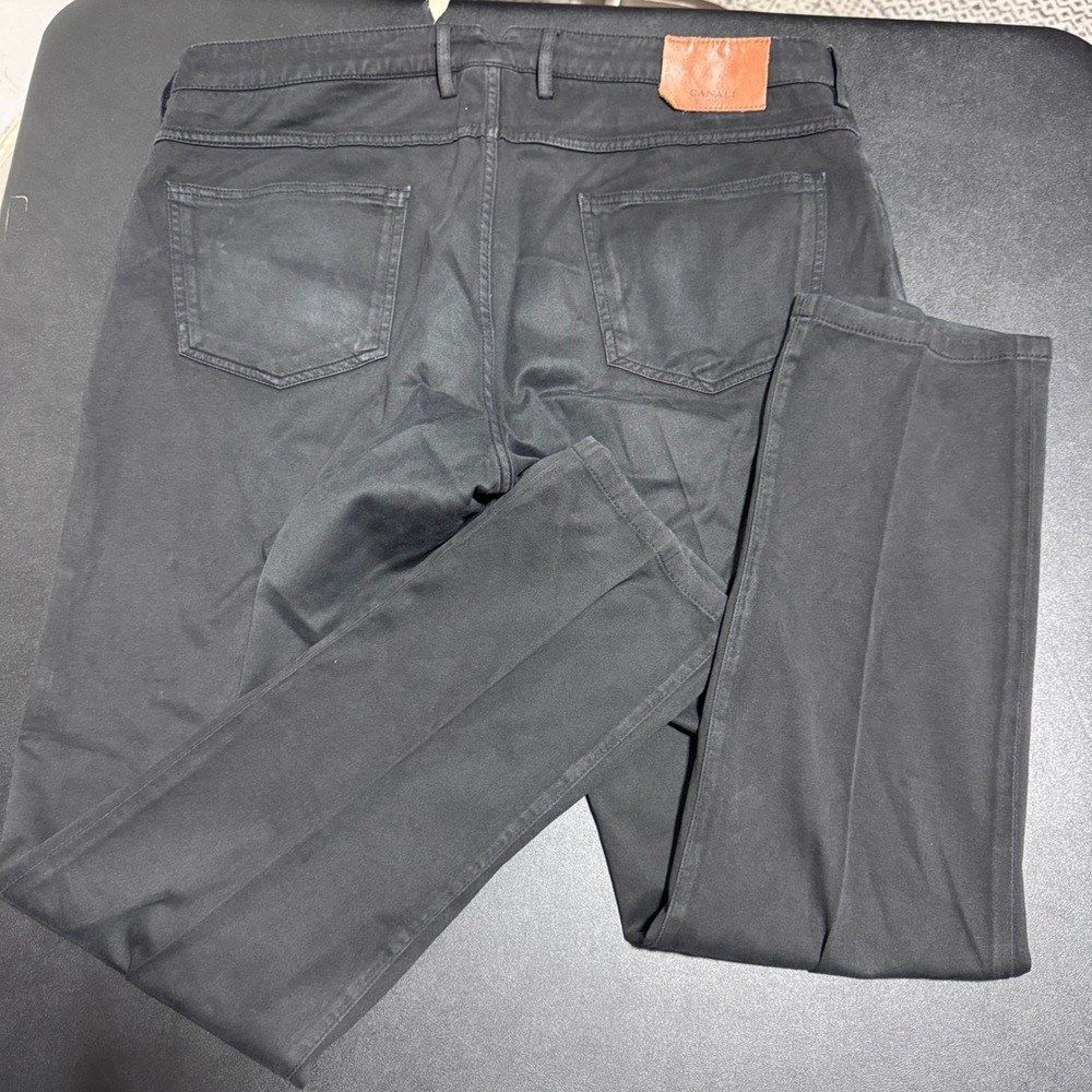 Canali Trousers Mens 38 Black Solid Cotton Twill 5-Pocket Regular Fit Italy
